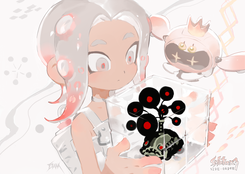 1girl, agent_8_(splatoon), choker, closed_mouth, copyright_name, dark-skinned_female, dark_skin, gam_(99jellys)