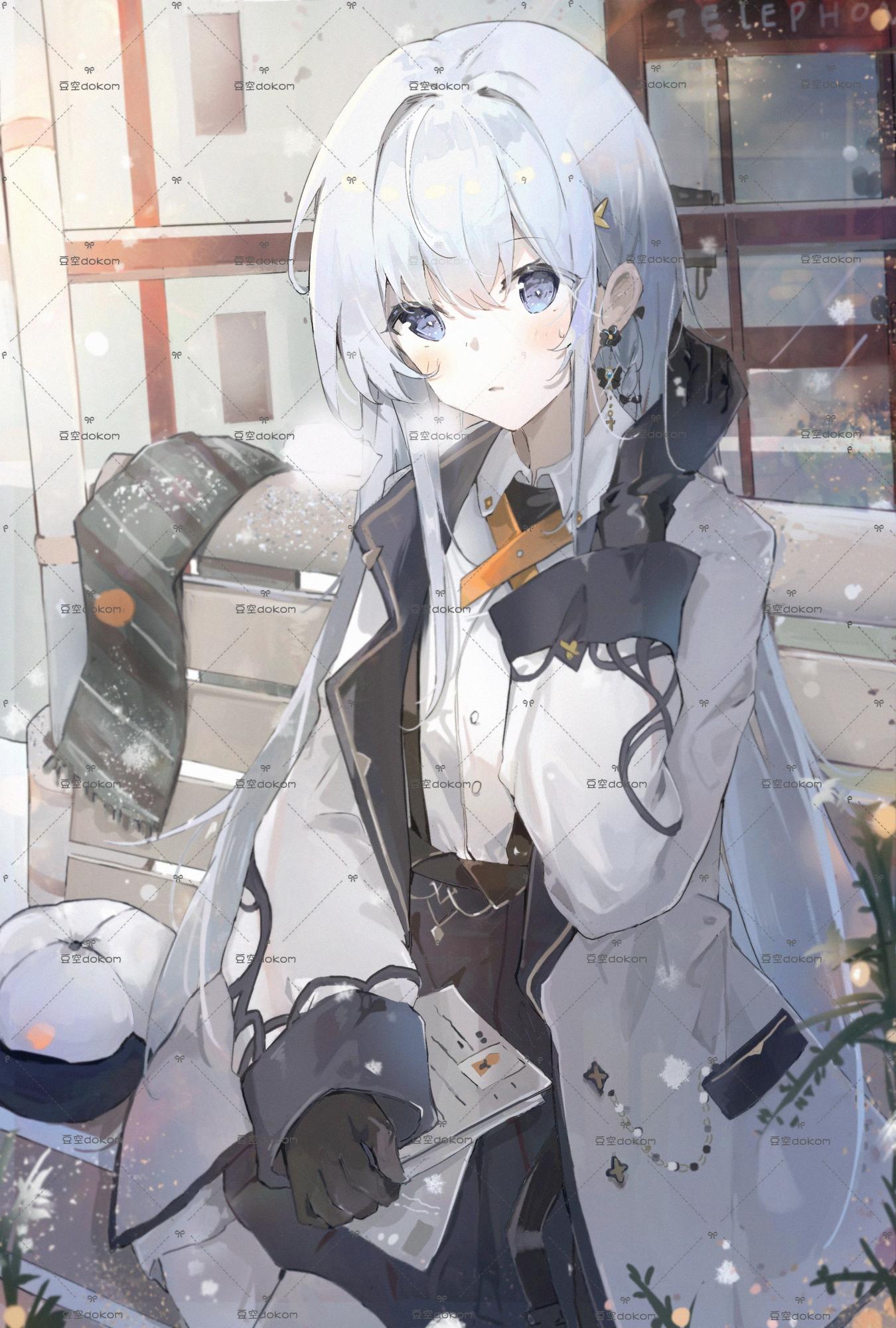 1girl, :o, adjusting_hair, bench, black_gloves, black_skirt, braid, cabbie_hat