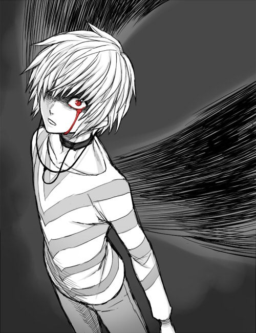 black_wings, blood, blood_tears, bloody_tears, folks_(nabokof), jewelry, monochrome, necklace