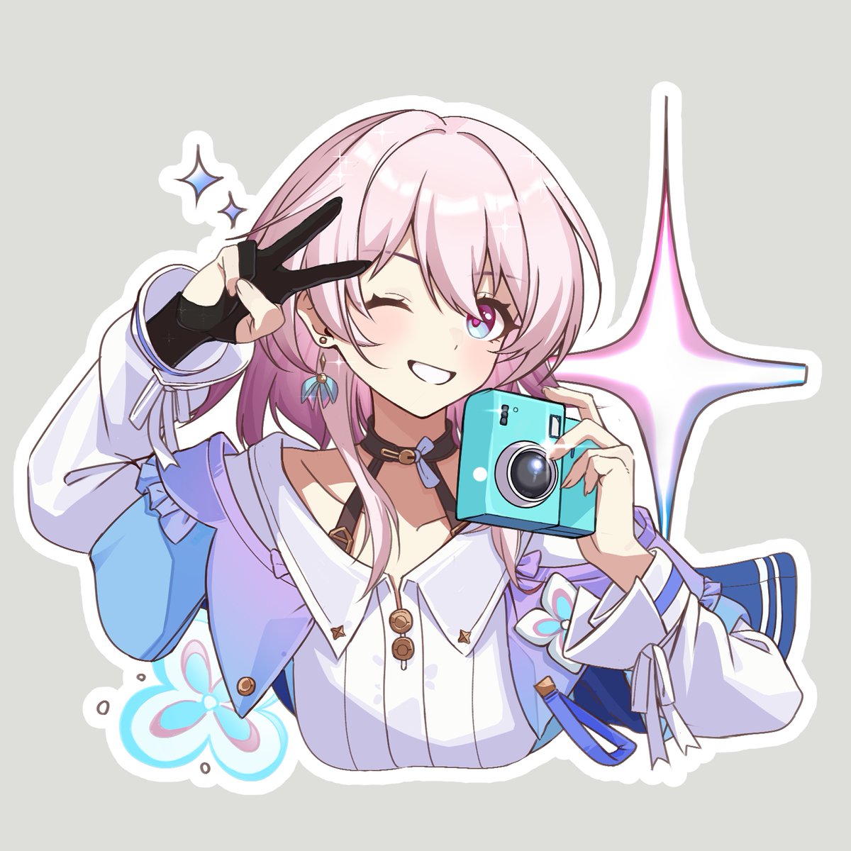 1girl, archery_shooting_glove, arurire, black_choker, black_gloves, blue_eyes, blue_jacket, blush