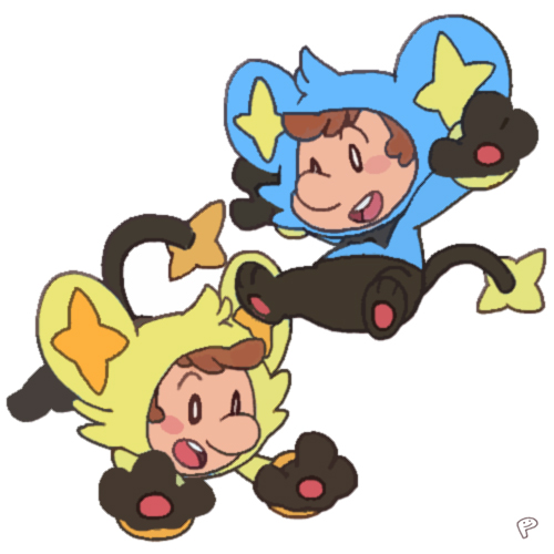 2boys, animal_ears, animal_hands, baby_luigi, baby_mario, big_nose, black_eyes, black_gloves