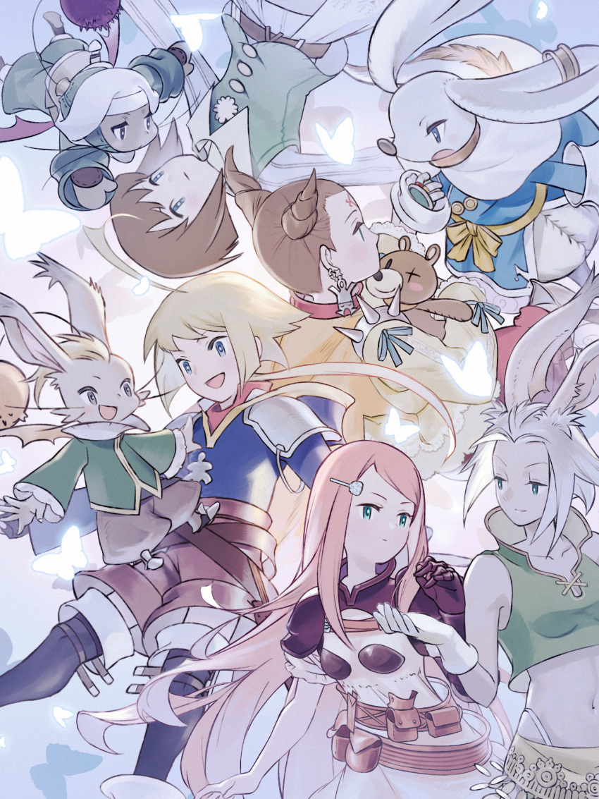 2girls, animal_ears, blonde_hair, brown_hair, character_request, closed_mouth, dark-skinned_female, dark_skin