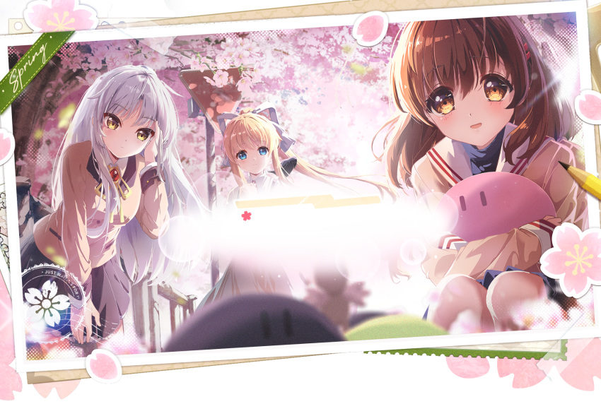 3girls, air_(visual_novel), angel_beats!, artist_request, bad_source, blazer, blonde_hair, blue_eyes