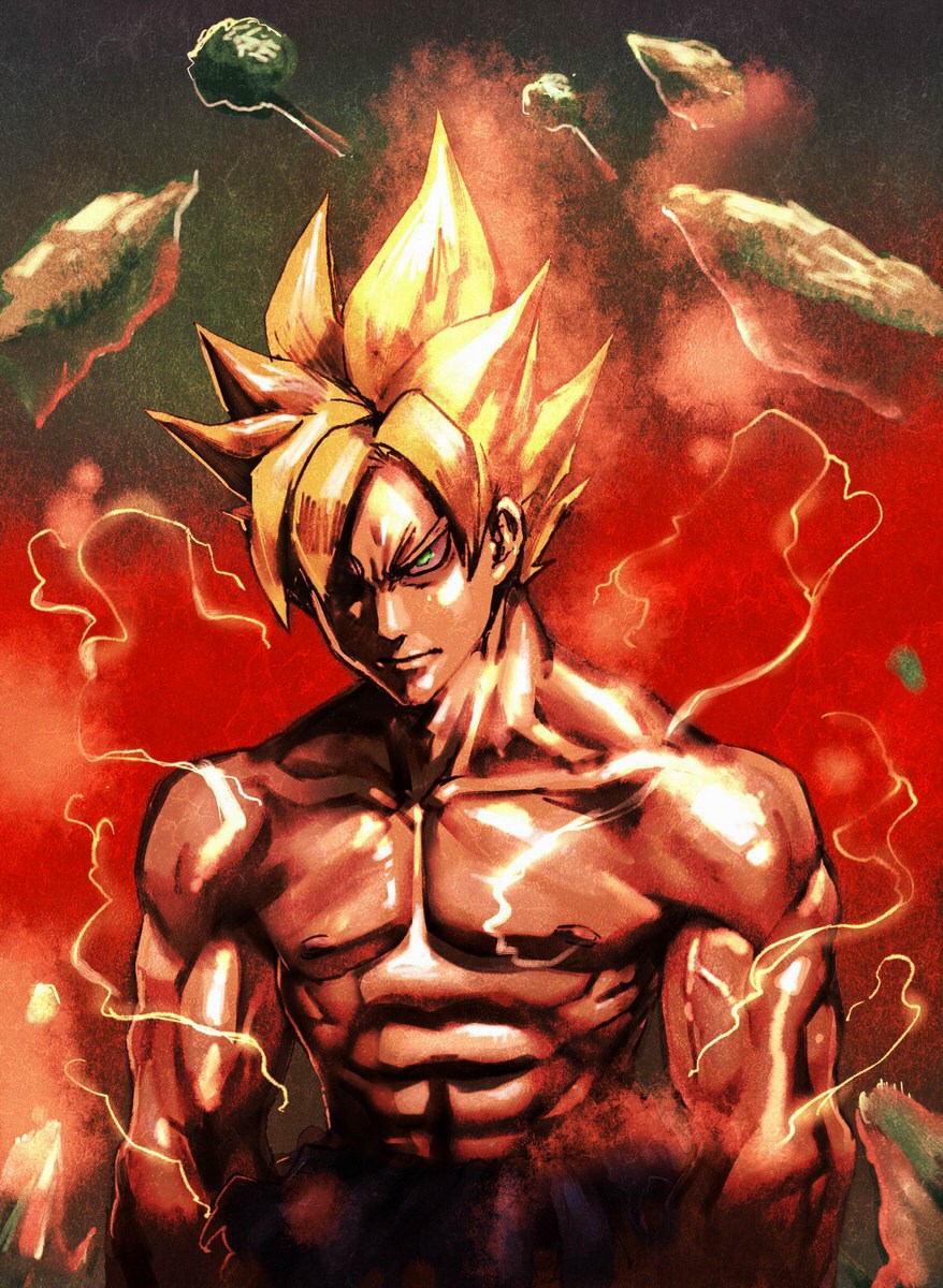 blonde_hair, bow_(artist), bow_(bhp), destruction, dragon_ball, dragon_ball_z, electricity, epic