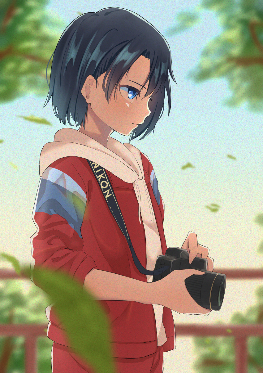 absurdres, ambi1017, camera, camera_around_neck, highres, holding, holding_camera, hood