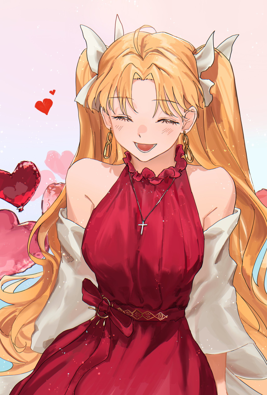 1girl, absurdres, ahoge, balloon, bare_shoulders, blonde_hair, blush, choroi_amachori