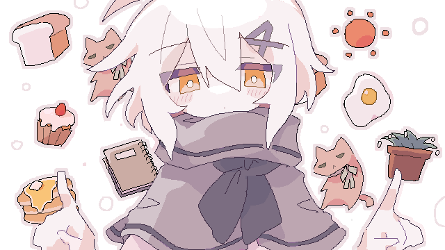 1girl, ahoge, bread, bright_pupils, brown_capelet, capelet, cat, closed_mouth