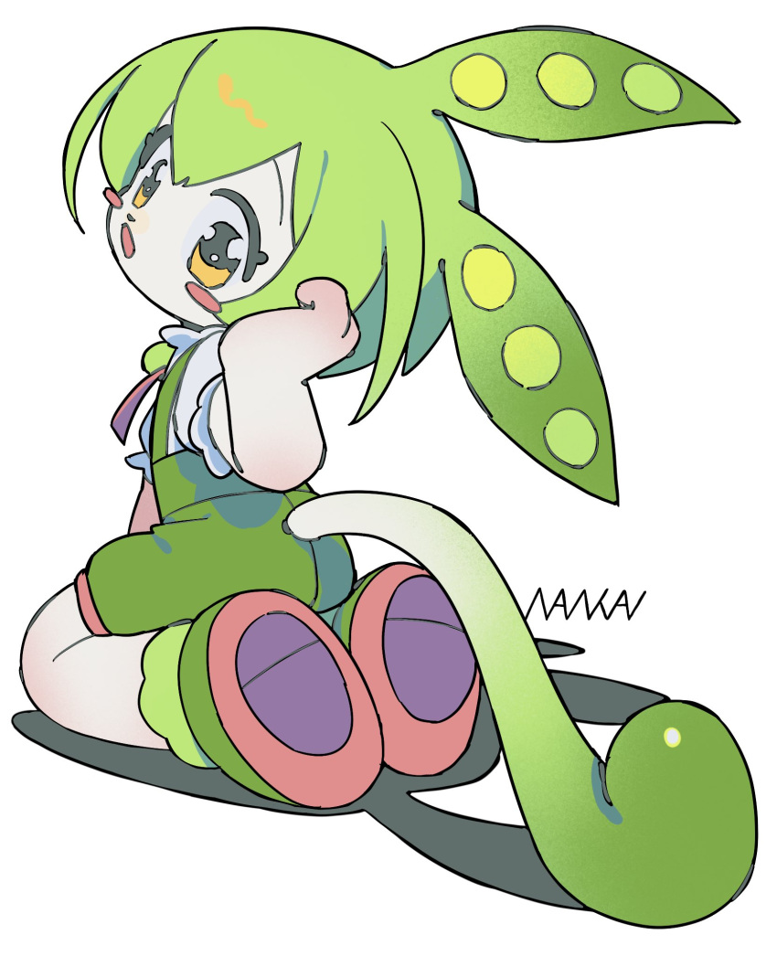1girl, animal_nose, blush_stickers, chestnut_mouth, commentary, from_behind, full_body, green_footwear