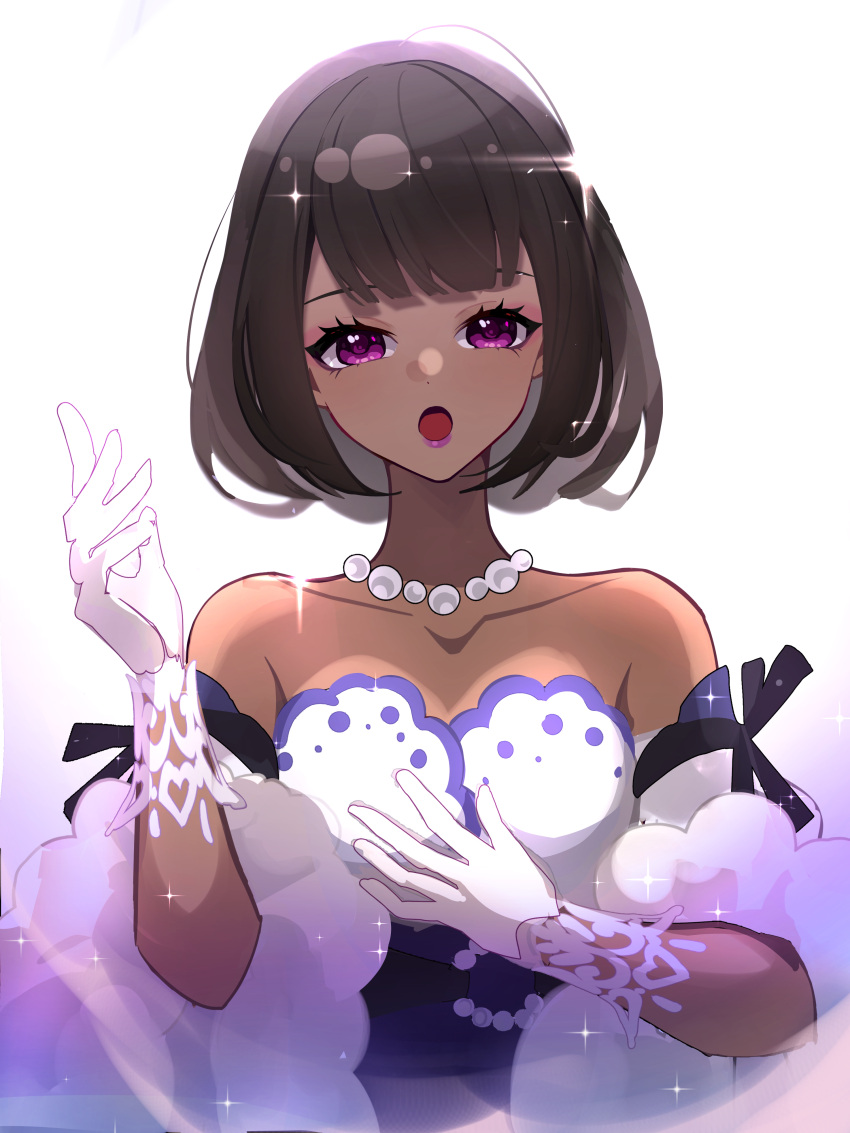 1girl, absurdres, bare_shoulders, blunt_bangs, bob_cut, brown_hair, cocona_(honkai:_star_rail), collarbone