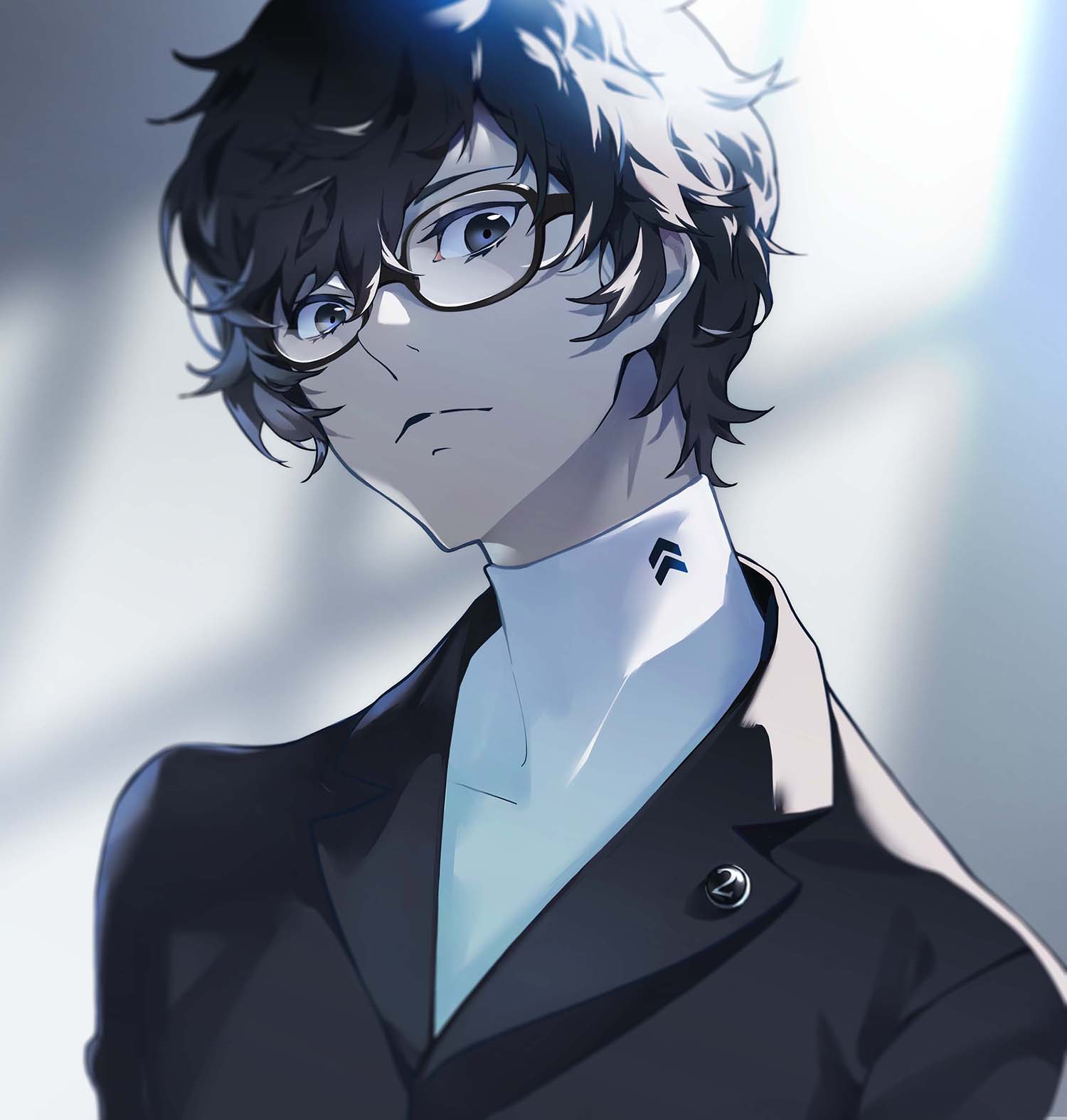 1boy, amamiya_ren, black-framed_eyewear, black_hair, black_jacket, blurry, blurry_background, closed_mouth