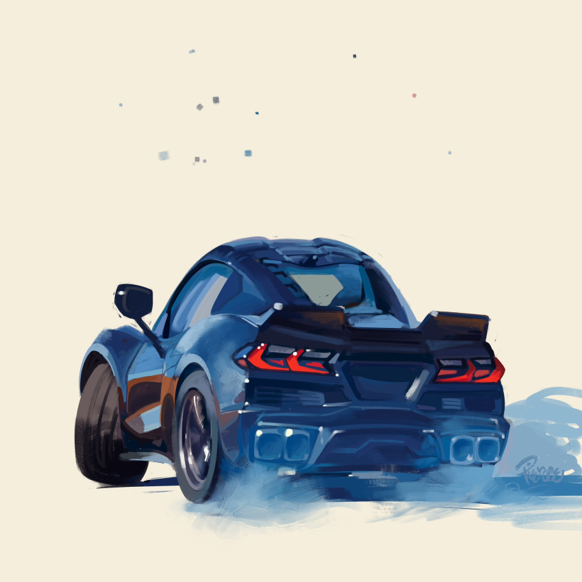 artist_name, brown_background, car, chevrolet, chevrolet_corvette, chevrolet_corvette_c8, drifting, from_behind