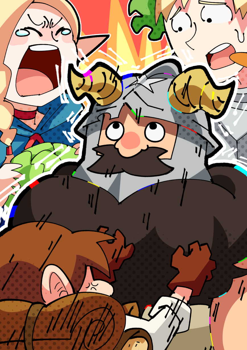 anger_vein, beard, blush, brown_hair, cabbage, chilchuck_tims, clueless, dungeon_meshi