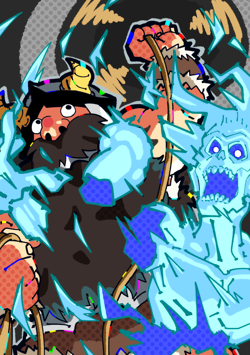 1boy, battle, beard, brown_hair, disappear, dungeon_meshi, dwarf, facial_hair