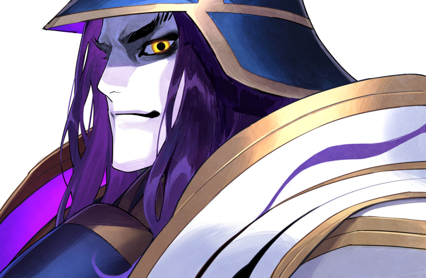 1boy, armor, colored_skin, fate/grand_order, fate_(series), frown, grimace, helmet