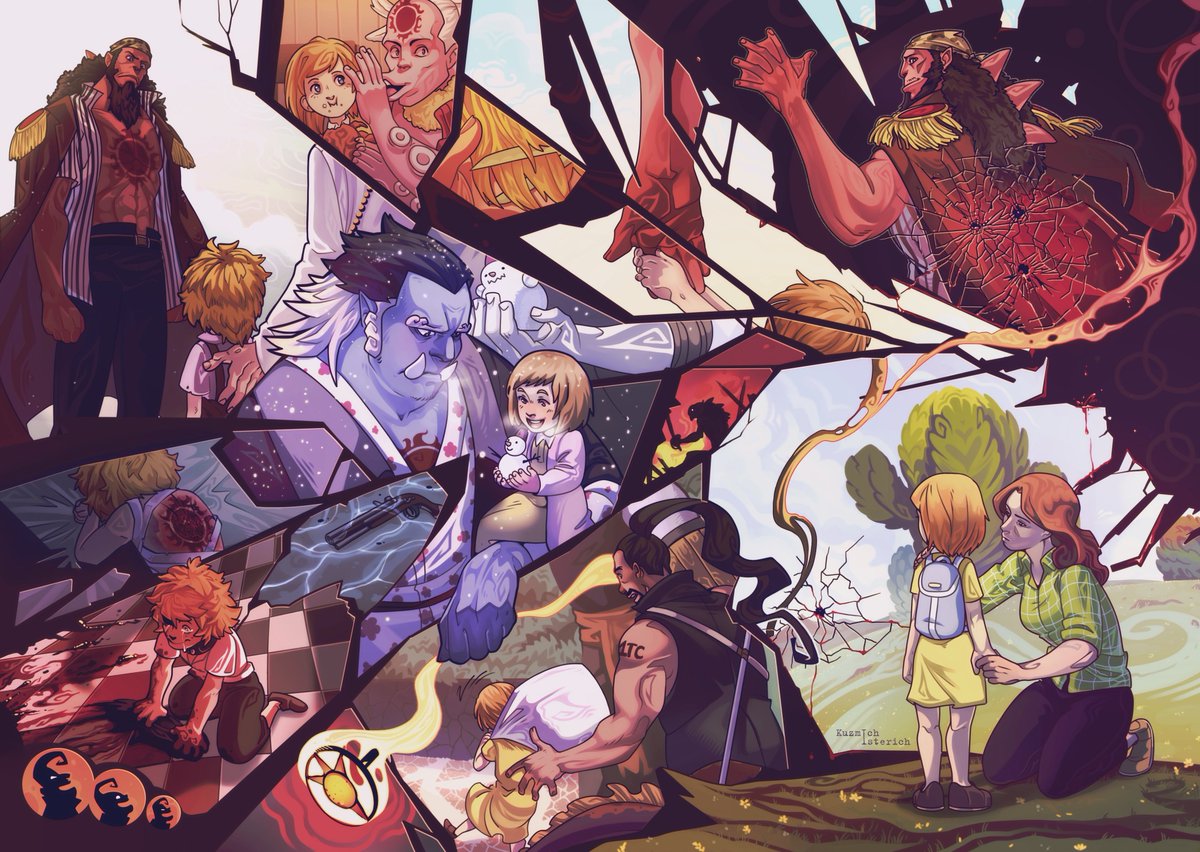 2girls, 4boys, affectionate, aladdin_(one_piece), branded, breath, bullet_hole, carrying