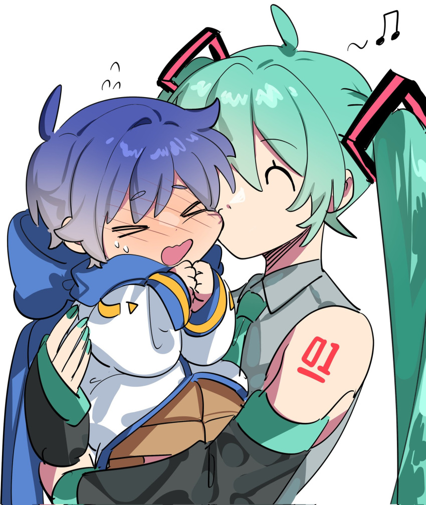 >_<, 1boy, 1girl, ^_^, age_difference, age_regression, aged_down, ahoge