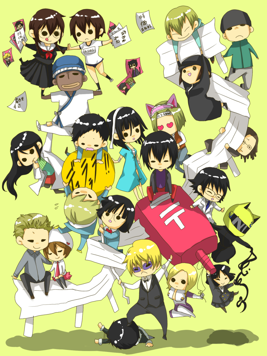 awakusu_akane, celty_sturluson, durarara!!, harima_mika, heiwajima_kasuka, heiwajima_shizuo, hijiribe_ruri, kadota_kyohei