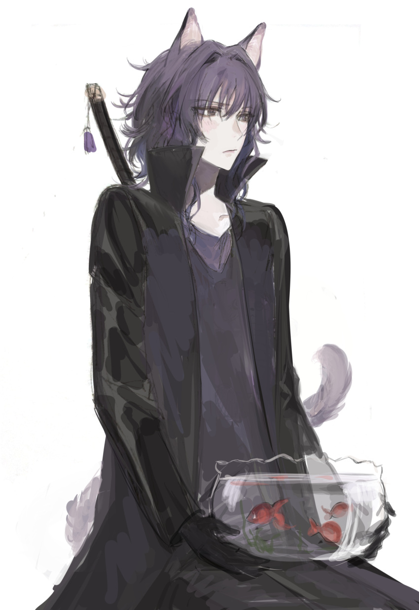 0615600312, 1boy, androgynous, animal_ears, black_coat, black_eyes, black_gloves, blush