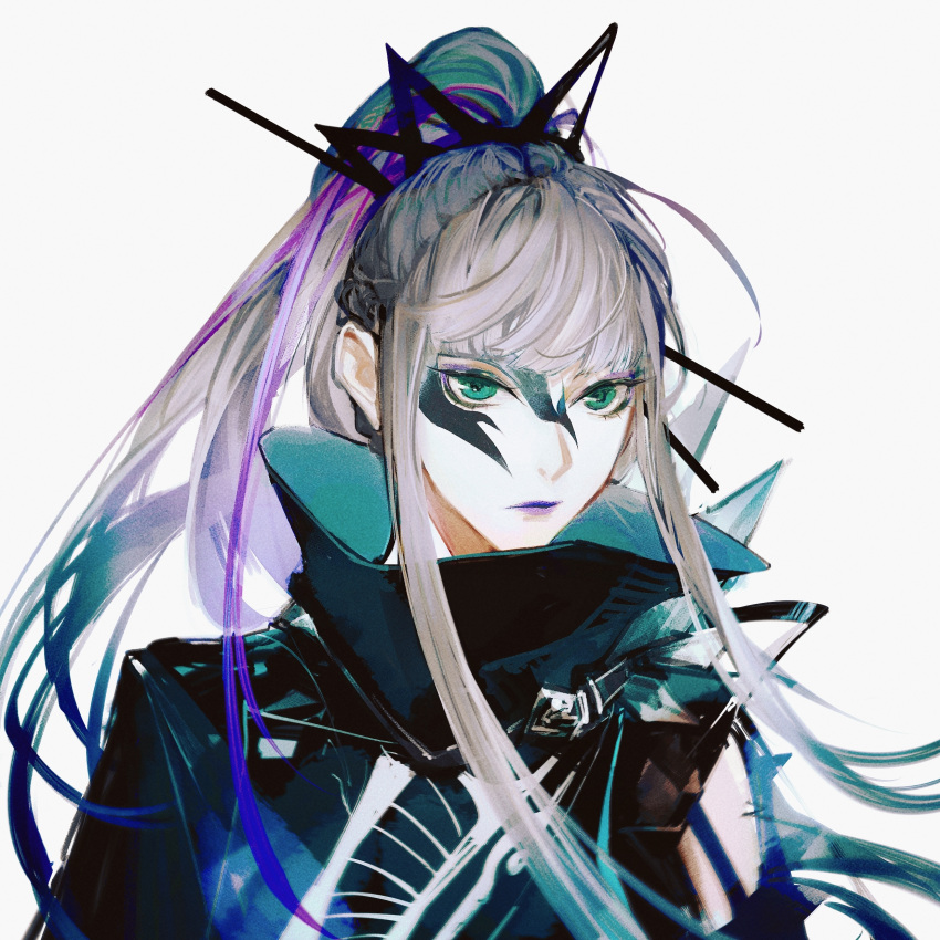 1girl, absurdres, bai_yi_(path_to_nowhere), black_coat, blonde_hair, blunt_bangs, chinese_commentary, coat