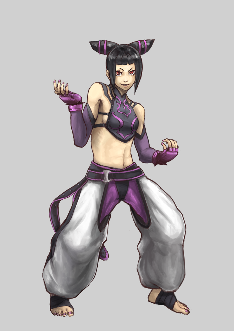 barefoot, black_hair, feet, han_juri, korosuke1, navel, street_fighter, street_fighter_iv, toeless_socks