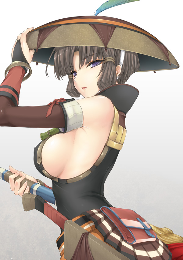 bracelet, breasts, brown_hair, elbow_gloves, fingerless_gloves, gloves, hat, jewelry