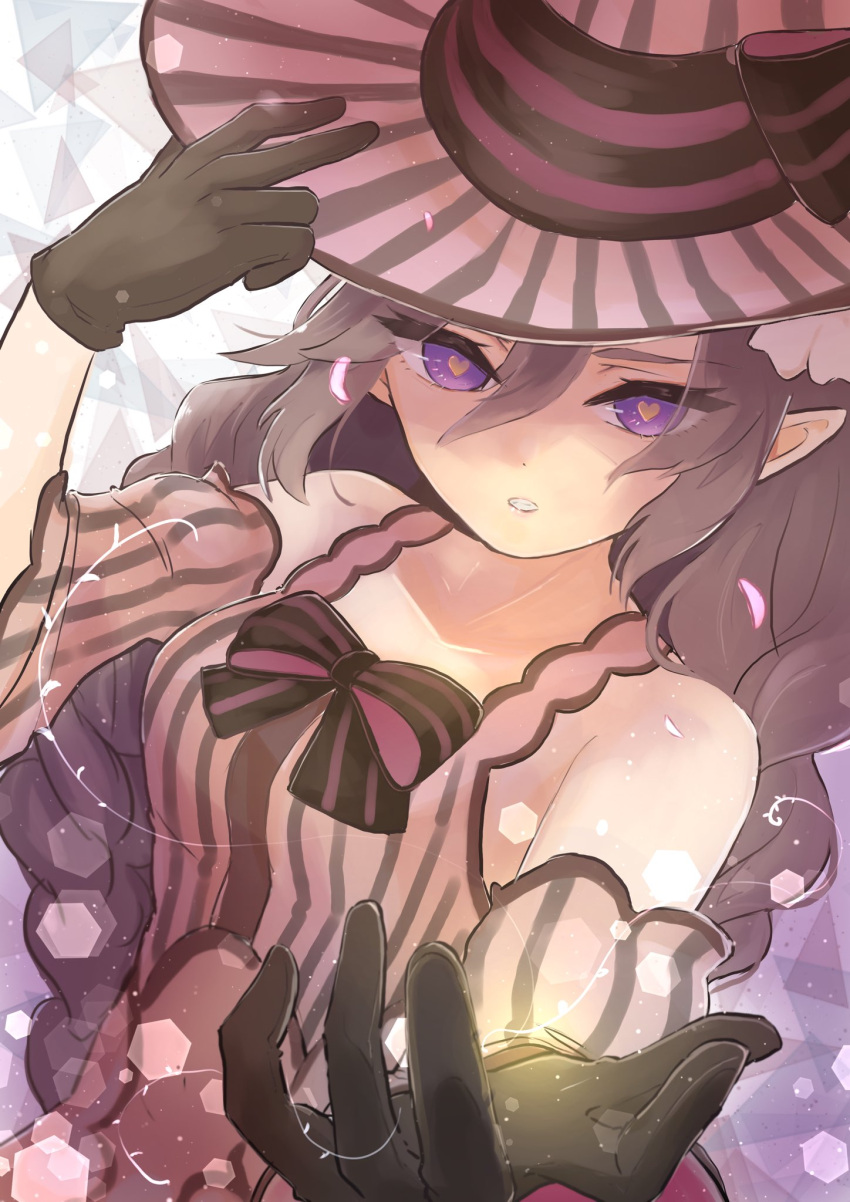 bare_shoulders, braid, gloves, hat, heart, heart-shaped_pupils, highres, looking_at_viewer