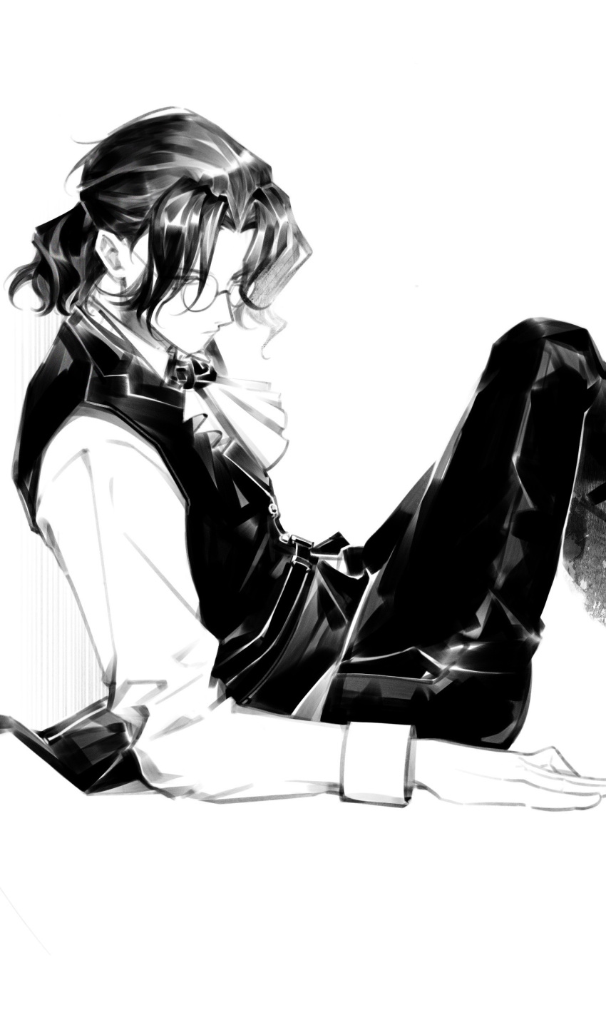1boy, absurdres, ascot, closed_mouth, collared_shirt, commentary_request, expressionless, feet_out_of_frame