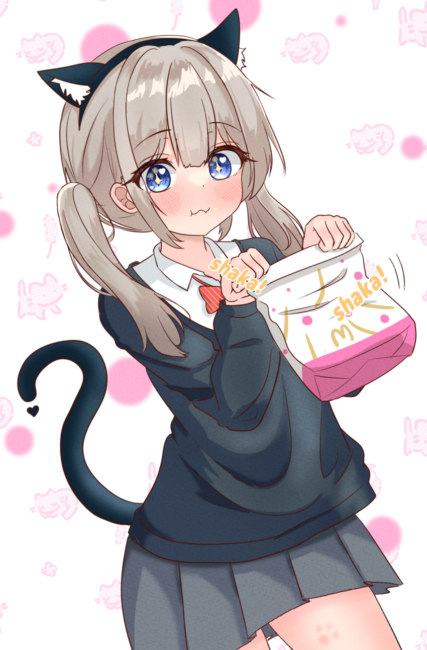 1girl, :3, animal_ear_fluff, animal_ear_hairband, animal_ears, bag, black_hairband, black_sweater