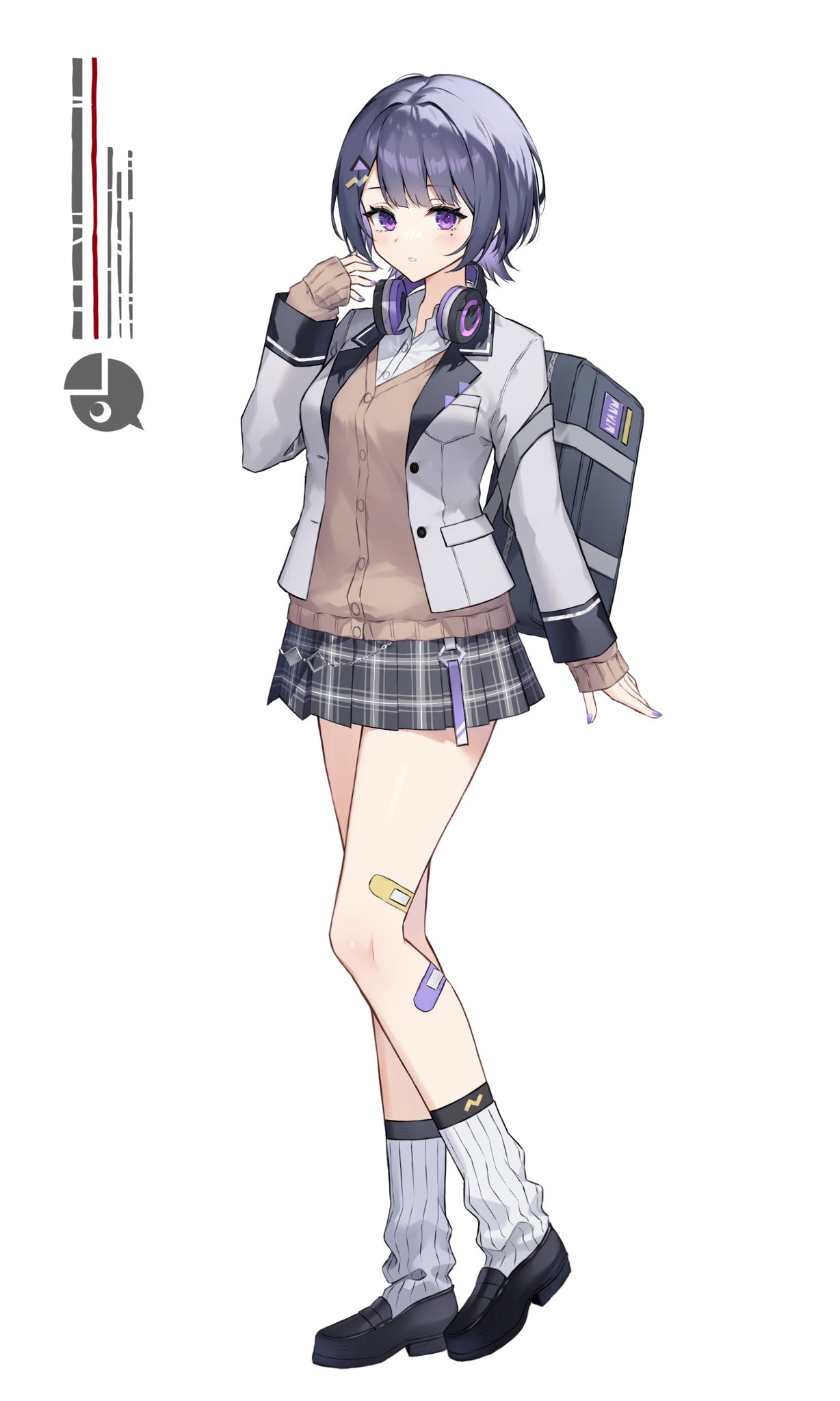 1girl, bag, bandaid, bandaid_on_leg, black_bag, black_footwear, black_skirt, collared_shirt