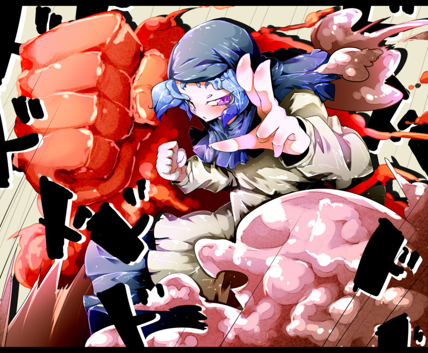 cloud, clouds, fist, hood, kumoi_ichirin, sharuru, short_hair, touhou, unzan