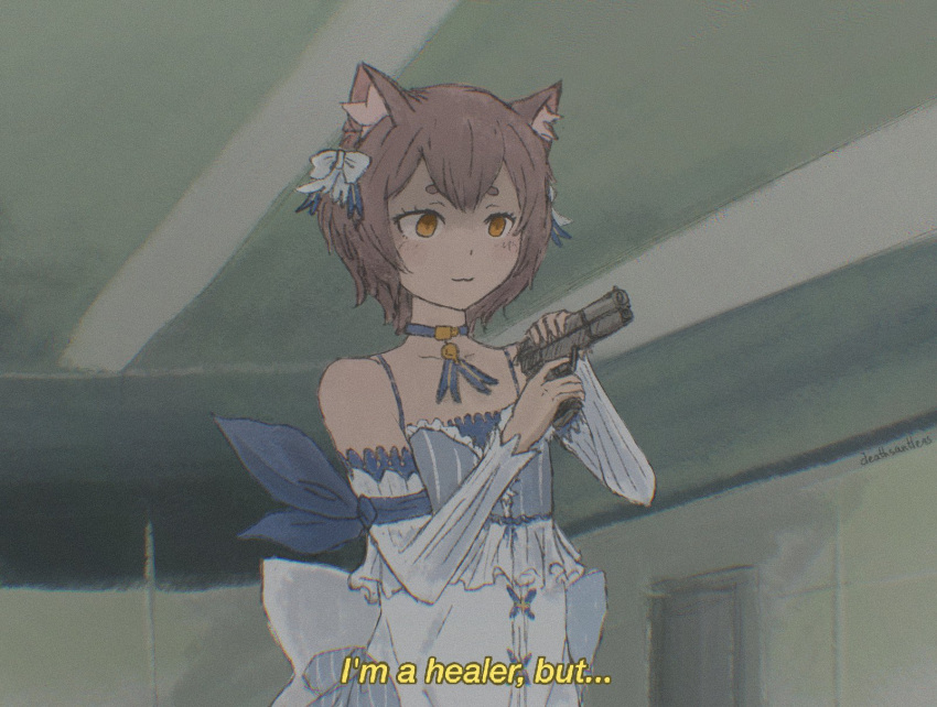1boy, :3, after_war_gundam_x, animal_ear_fluff, animal_ears, artist_name, bare_shoulders, blue_choker
