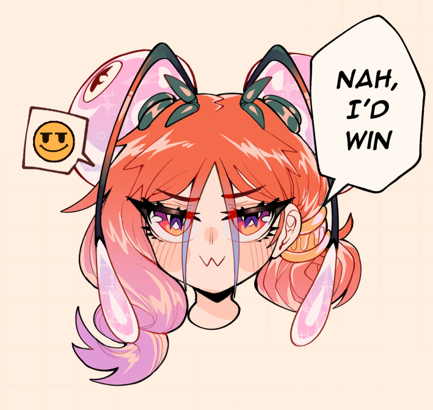 1girl, antennae, blush, close-up, closed_mouth, cropped_head, gradient_background, gradient_hair