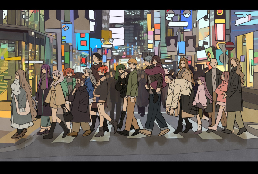 6+boys, 6+girls, bag, bald, black_bag, black_coat, black_footwear, blei_(sousou_no_frieren)