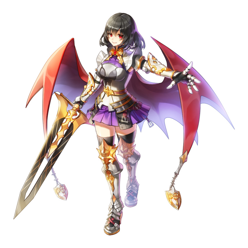 1girl, armor, armored_boots, black_gloves, black_hair, black_thighhighs, boots, breastplate
