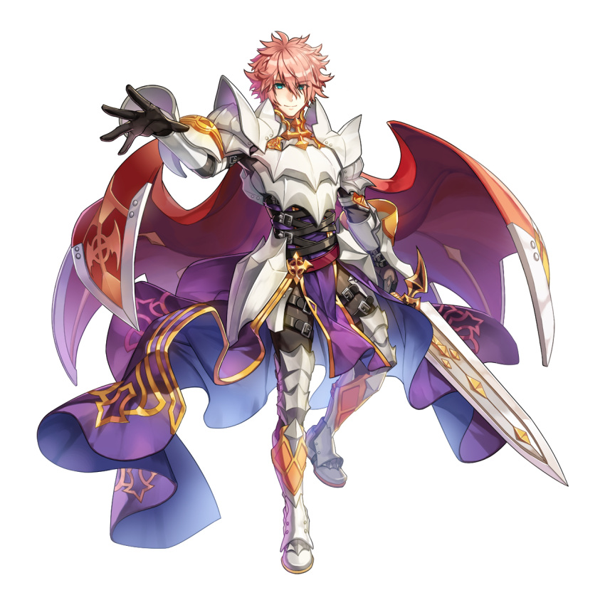 1boy, armor, armored_boots, black_gloves, blue_eyes, boots, breastplate, cape