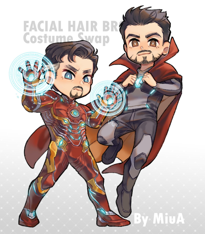 2boys, akira_yoru, arc_reactor, armor, avengers:_infinity_war, avengers_(series), black_footwear, black_hair