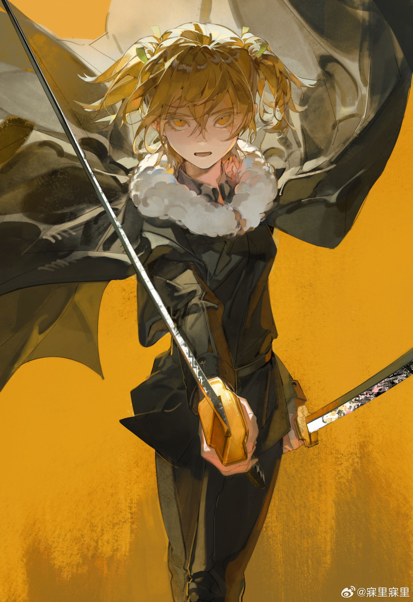 1girl, absurdres, black_cape, black_pants, black_shirt, black_sleeves, blonde_hair, cape