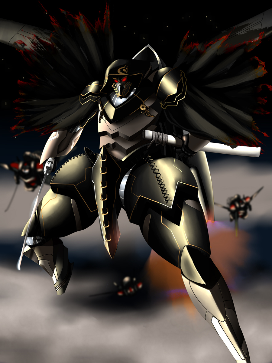 armor, honesaikou, nabuse, nitroplus, power_armor, red_eyes, soukou_akki_muramasa, sword