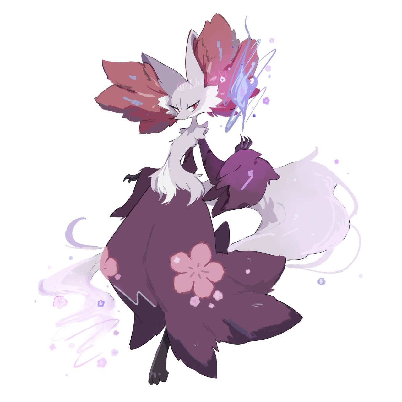 alternate_color, animal_ear_fluff, artist_name, casting_spell, delphox, grey_fur, highres, pokemon