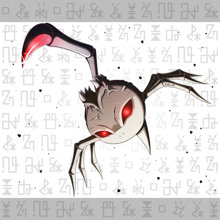 arkadimon_baby, barlume_(barlzar), claws, digimon, digimon_(creature), glowing, glowing_eyes, highres, looking_at_viewer, monster, red_eyes, solo, spikes, veins