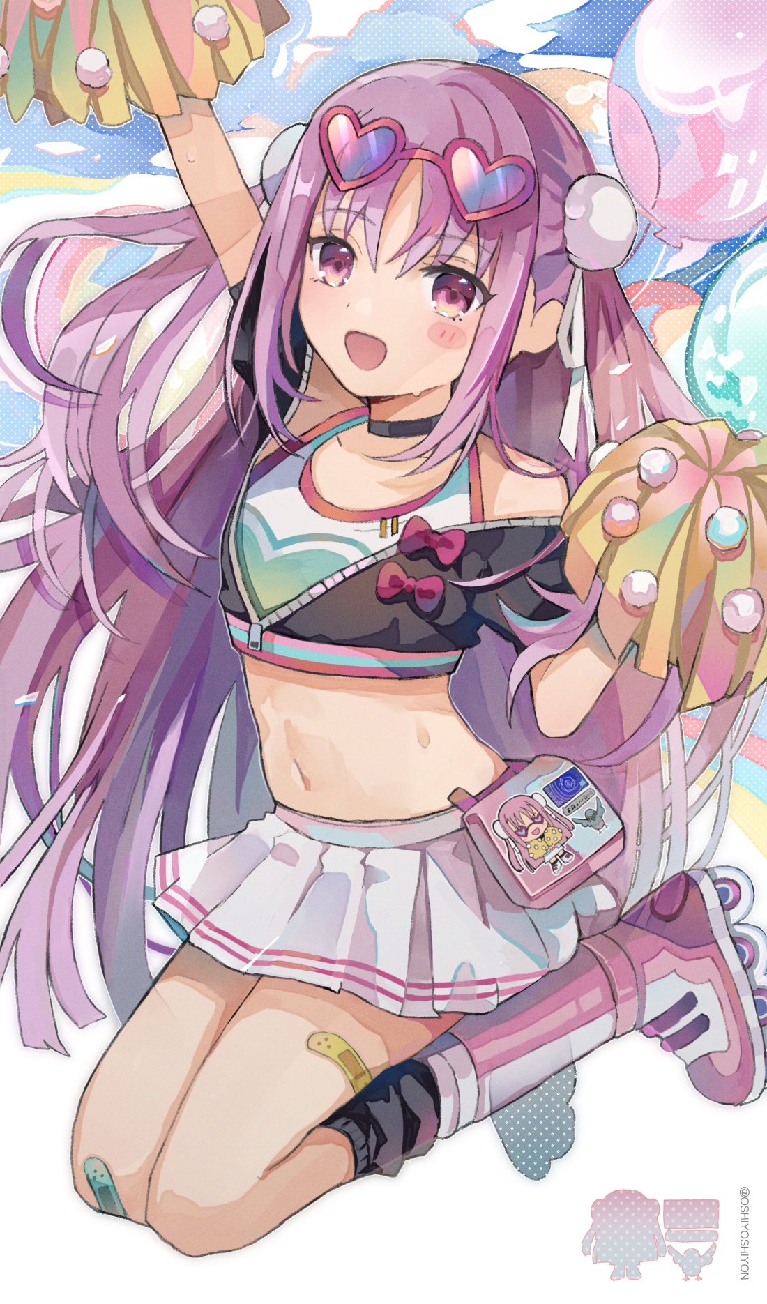 1girl, double_bun, eyewear_on_head, hair_bun, heaven_burns_red, highres, kunimi_tama, long_hair