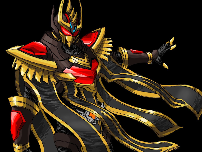1boy, alchemisdriver, alchemist, armor, black_armor, black_background, cape, driver_(kamen_rider)