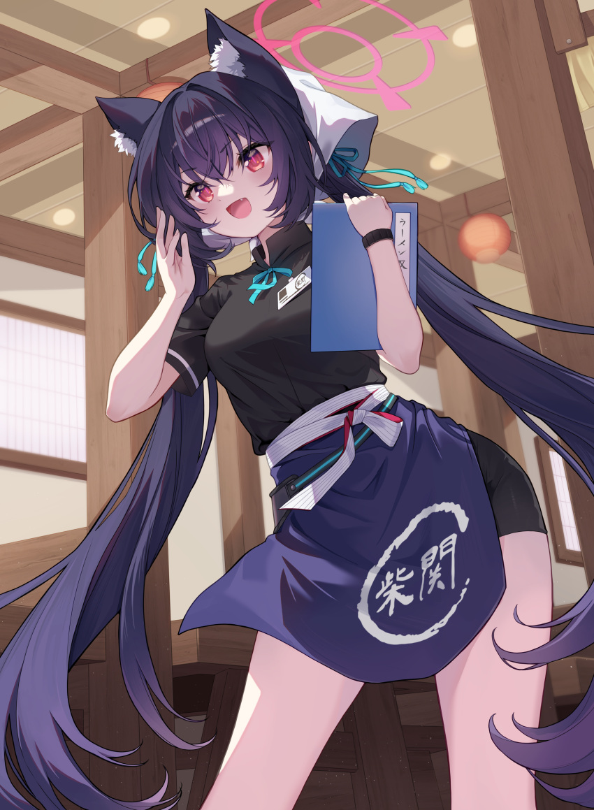 1girl, absurdres, ajeu914, animal_ear_fluff, animal_ears, black_dress, black_hair, blue_archive