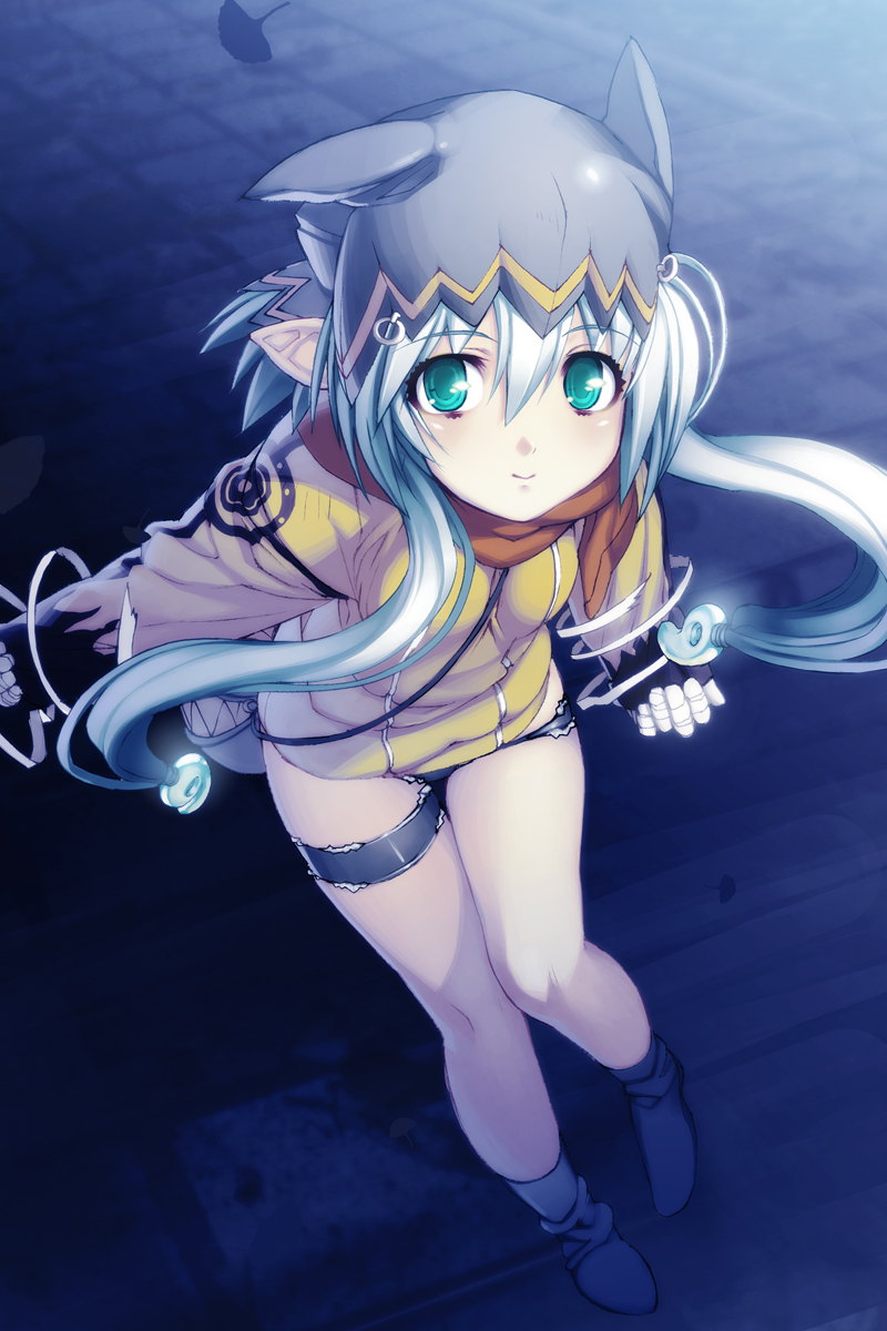 hat, highres, jingai_makyou, kaze_no_ushiro_wo_ayumumono_(kazeko), legs, long_hair, long_sleeves, magatama