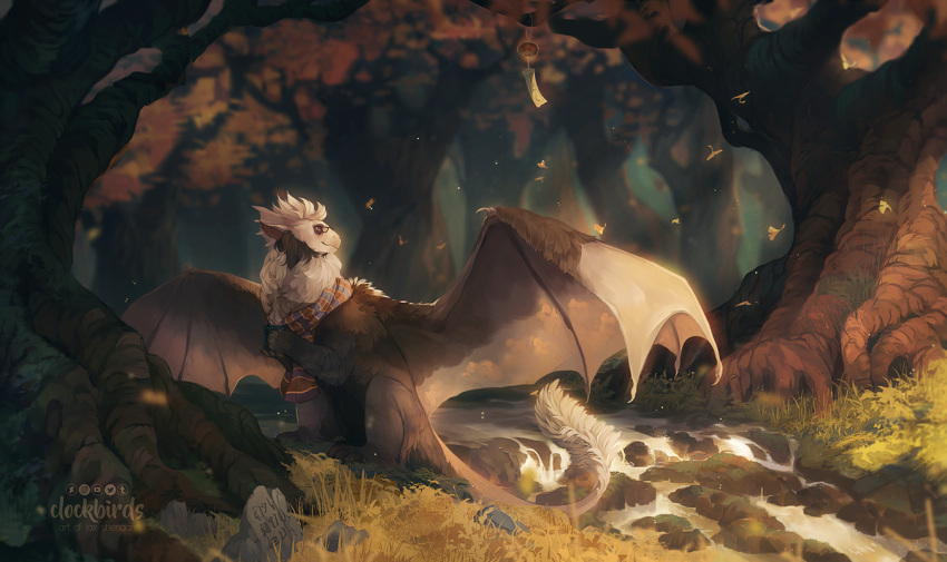animal_focus, animal_hands, artist_name, black-framed_eyewear, black_tail, blue_scarf, clockbirds, closed_mouth