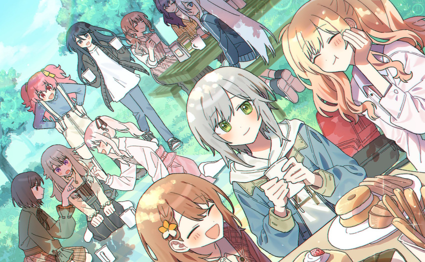 1other, 6+girls, :d, :t, akiyama_mizuki, asahina_mafuyu, backpack, bag