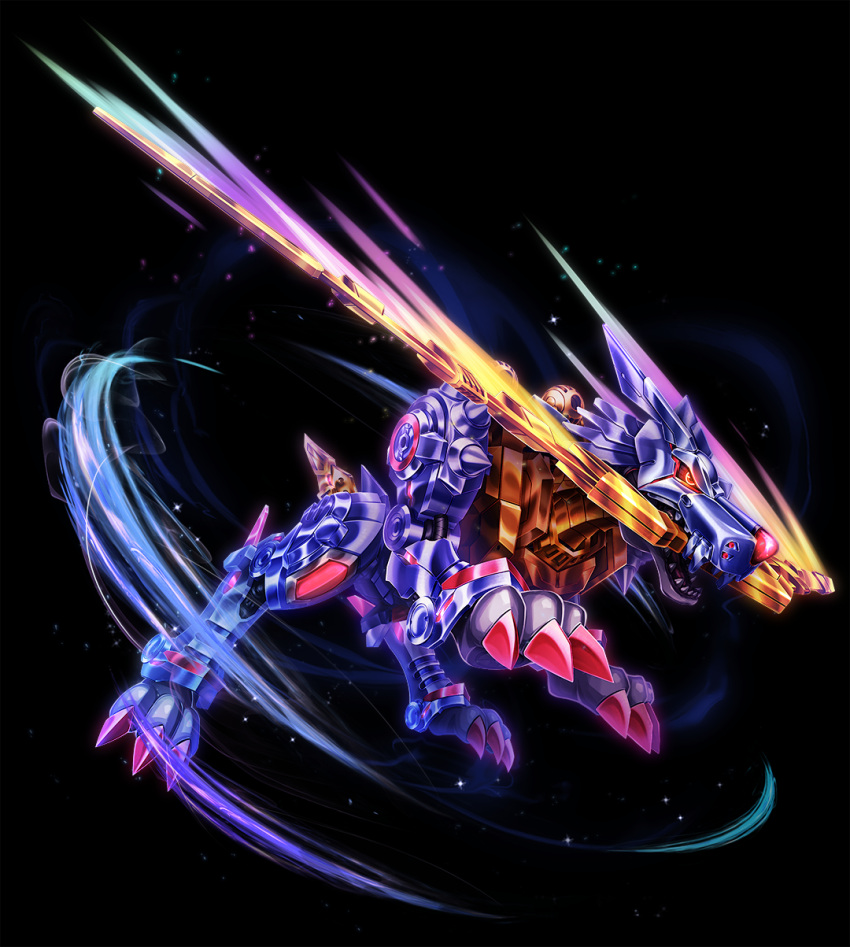 armor, black_background, blue_armor, cyborg, digimon, digimon_(creature), digimon_adventure, energy_blade