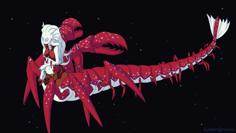 1girl, animated, animated_gif, arthropod_girl, arthropod_limbs, black_background, blue_eyes, breasts