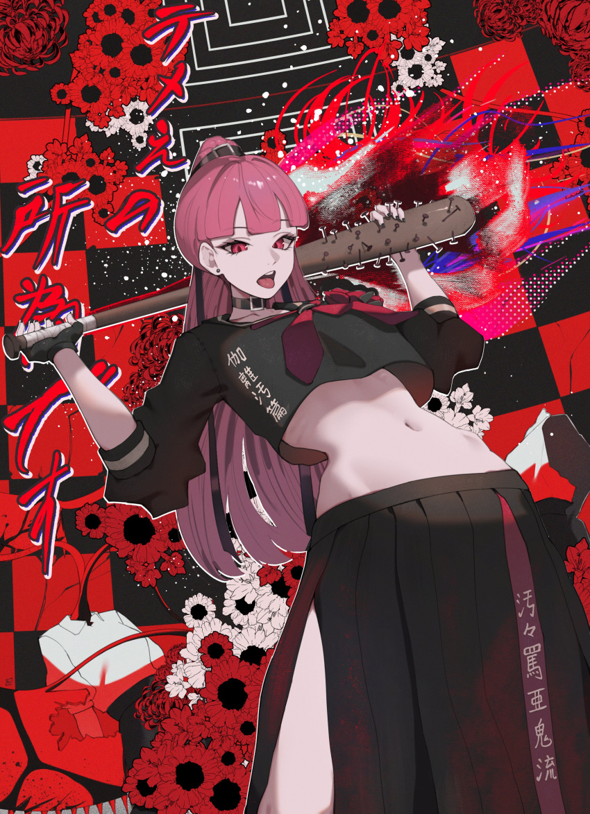 absurdres, black_choker, choker, high_ponytail, highres, holding, holding_weapon, hololive