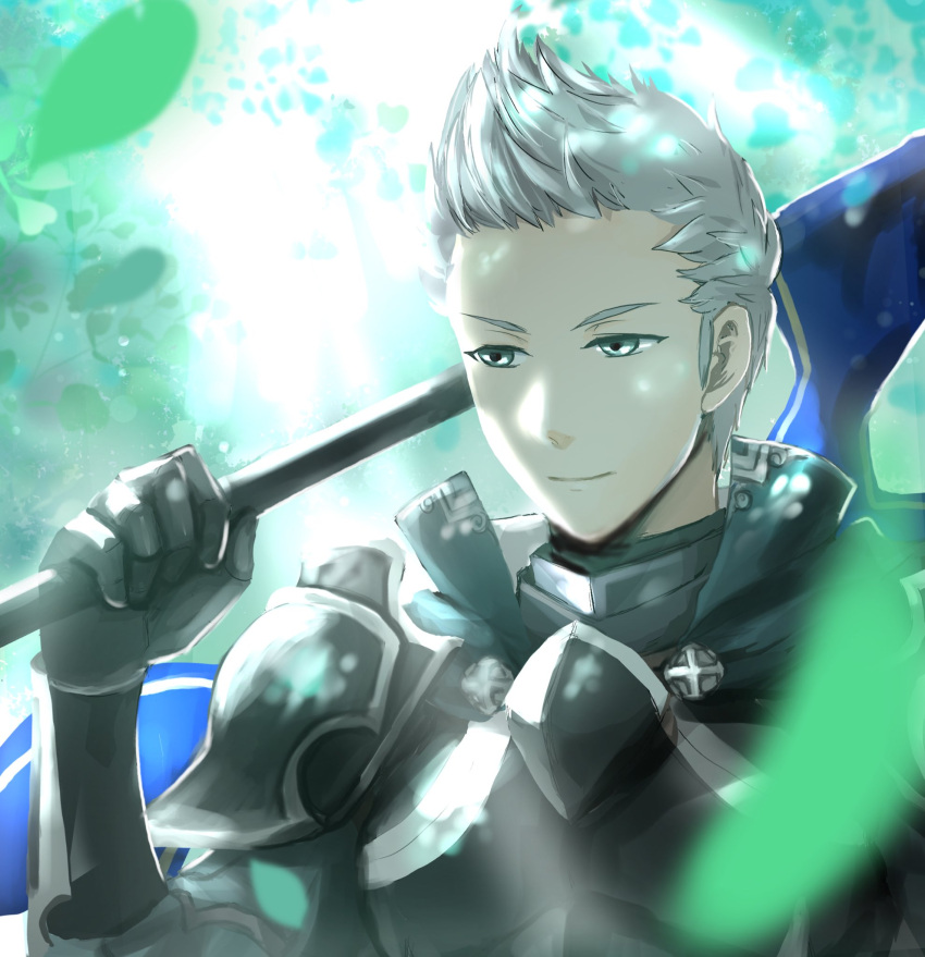 1boy, armor, closed_mouth, fe_knights, fire_emblem, fire_emblem_fates, green_eyes, grey_hair